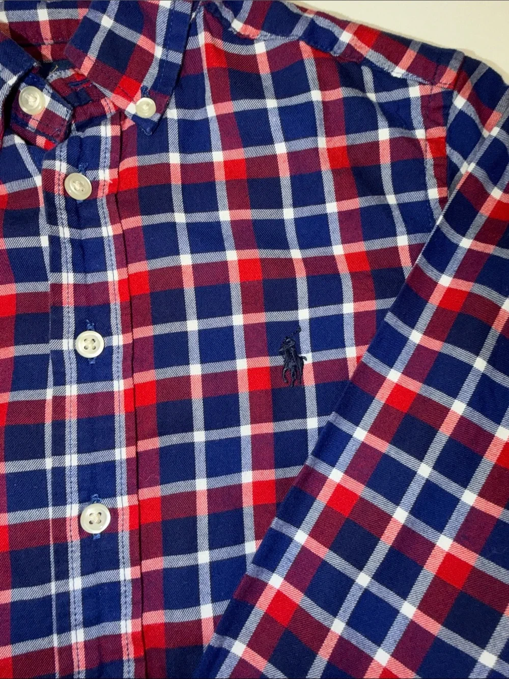 Boy's Ralph‎ Lauren Button -Down Plaid Shirt in Navy & Red